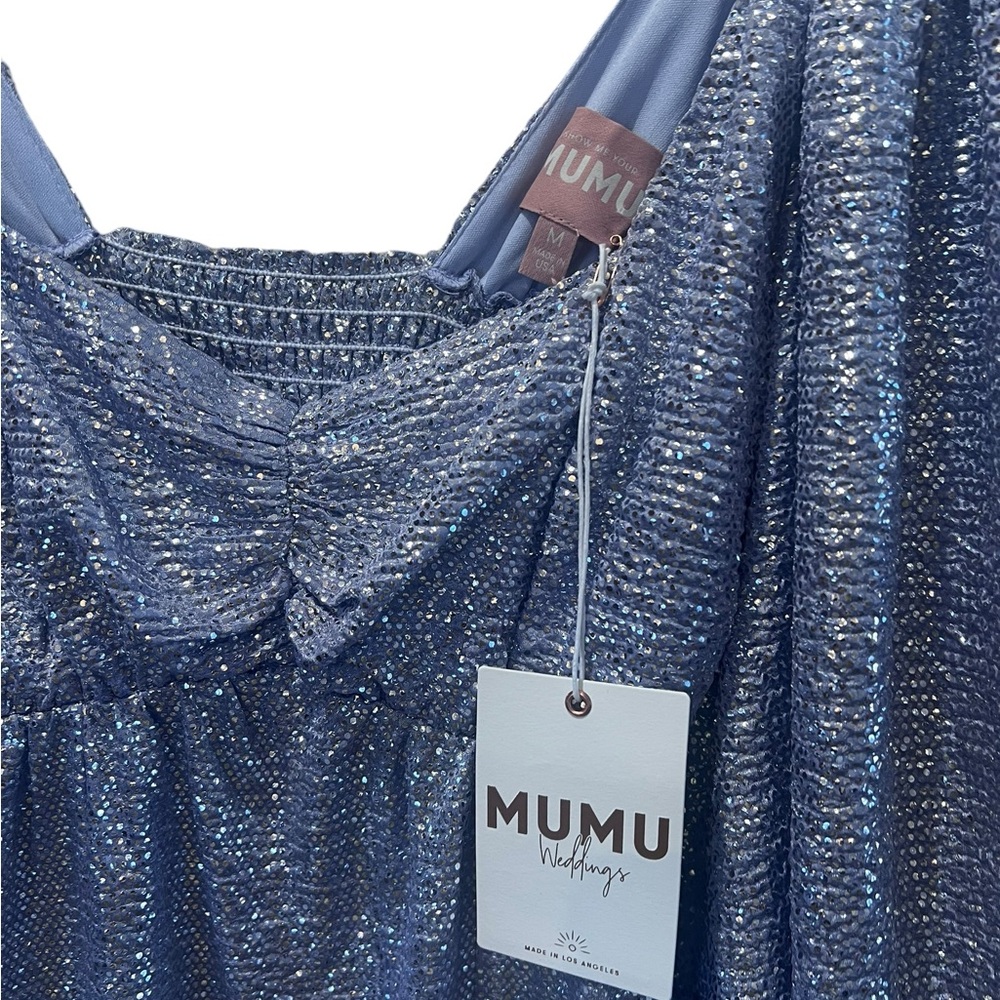 Show Me Your MuMu Shimmering Blue Midi Dress - Picture 2 of 8